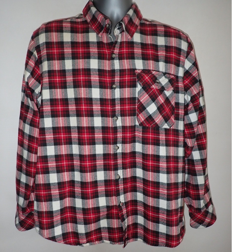 Canada Weathergear Mens Red Black Plaid Flannel Button Down Shirt Large L